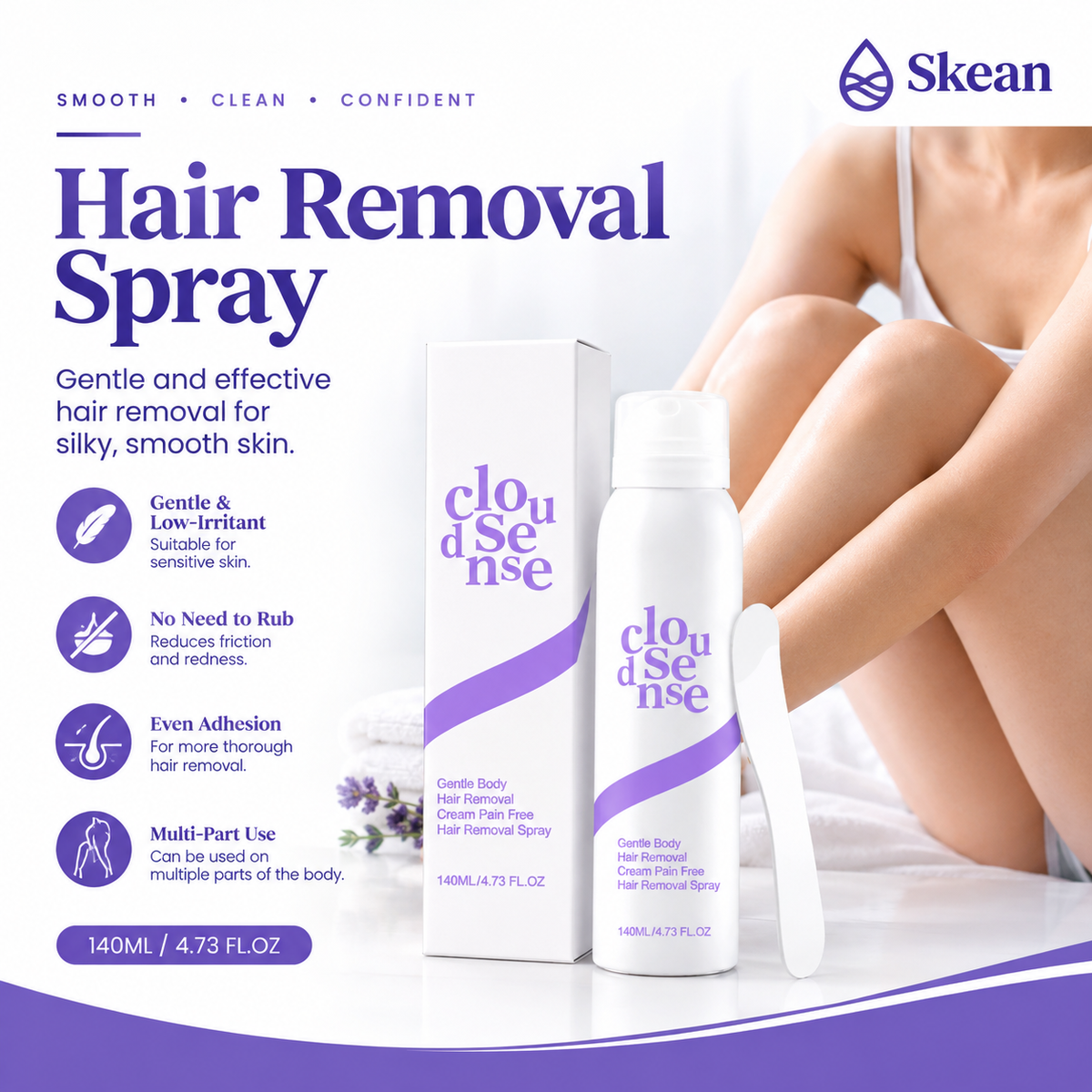 Skean™ Gentle Hair Removal Spray – Pain-Free & Skin-Soothing Formula