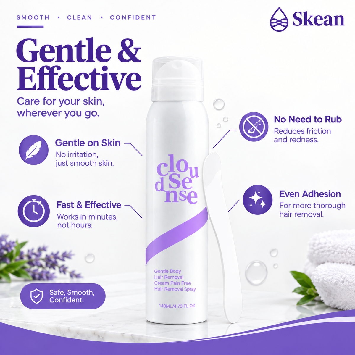 Skean™ Gentle Hair Removal Spray – Pain-Free & Skin-Soothing Formula